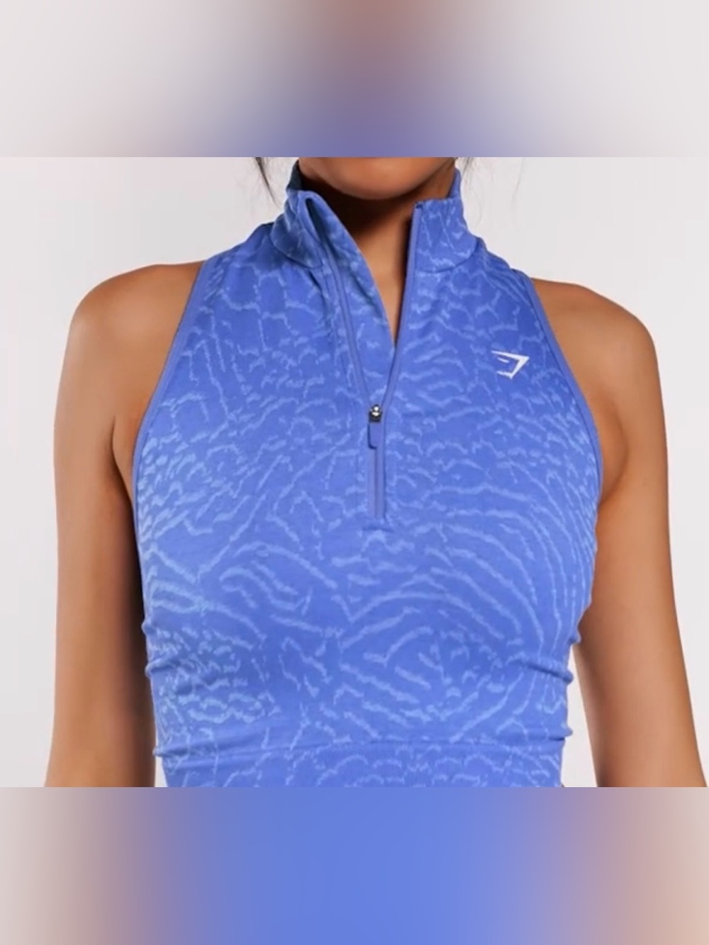 Gymshark Women's Blue Patterned Racerback Muscle Tee | Size Medium